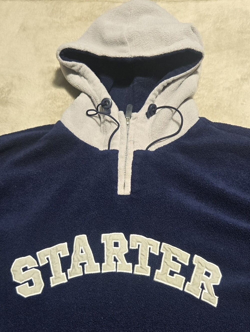 Vintage Starter Fleece Hoodie - Sweatshirt 1/4 Zip Mens Size Medium